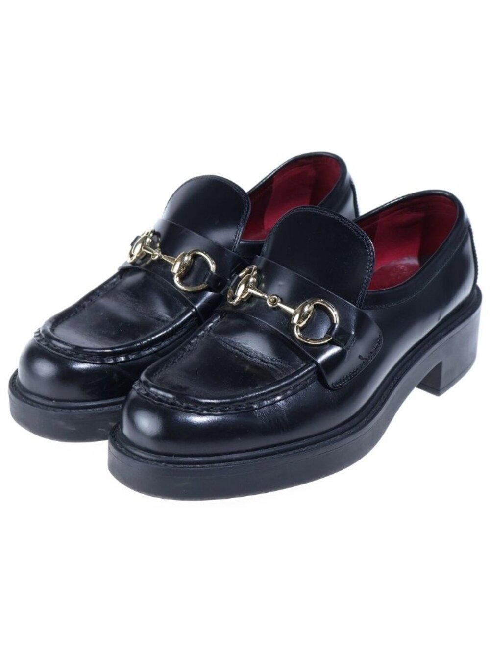 Gucci Horsebit Platform Leather Loafers Gold Black